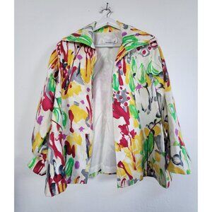 Caroline Rose Womens Colorful Abstract Print Jacket Medium Linen Lightweight